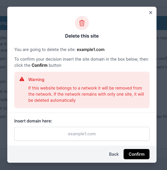 Delete website confirm